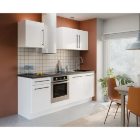 Bloc Cuisine NOVACOOL Blanc Mat et Gris avec Plan de Travail Inclus - 220 cm