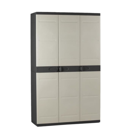 Armoire haute PLASTIKEN Titanium 3 portes - Noir et Beige