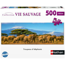 Puzzle panoramique Nathan - Troupeau d'éléphants, 500 pièces
