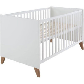 Lit bébé évolutif Ole - 70 x 140 cm - Blanc et chêne massif
