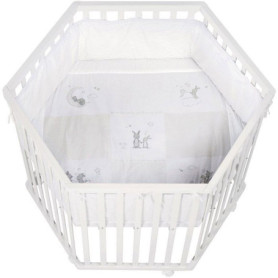 Parc Hexagonal ROBA FOX & BUNNY - Blanc Laqué avec Roulettes