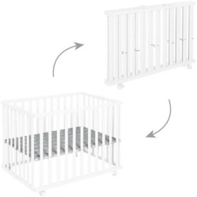 Parc Bébé Pliable Little Stars - ROBA - 75 x 100 cm - Bois Laqué Blanc