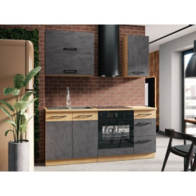 Cuisine complète ROCK 180 cm - 5 éléments avec meuble four en chêne et gris