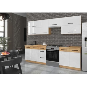 Cuisine complète ROCK en mélaminé chêne Lancelot et blanc brillant - 260 cm