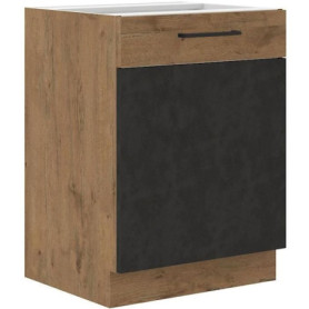 Meuble Bas ROCK en Mélaminé Chêne Lancelot et Gris Matera - 1 Porte