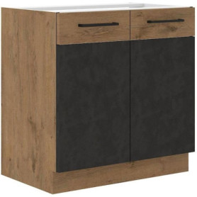 Meuble Bas ROCK en Mélaminé Chêne Lancelot et Gris Matera - 80 cm