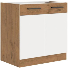 Meuble sous évier Rock en mélaminé chêne Lancelot et blanc brillant - 80 cm