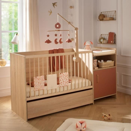 Lit combiné évolutif CHARLIE 120x60 cm - Terracotta