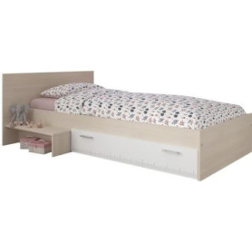 Lit Enfant Contemporain CHARLEMAGNE 90x190 cm avec Tiroir Acacia et Blanc