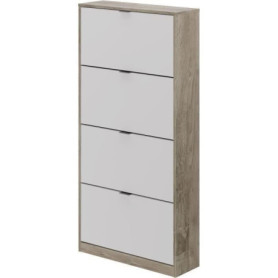 Meuble à chaussures Leona - 4 portes en chêne et blanc, 75x24x154 cm