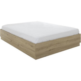 Lit Coffre TIDY 140 x 190 cm en Chêne et Écru avec Sommier Inclus