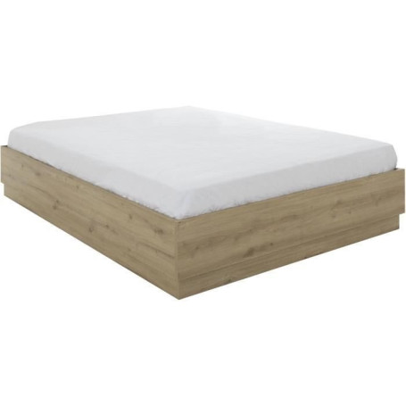 Lit Coffre TIDY 140 x 190 cm en Chêne et Écru avec Sommier Inclus