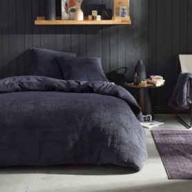 Parure de lit Teddy en microfibre et polaire - 220x240 cm - Gris anthracite