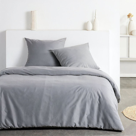 Parure de lit Essential 220x240 cm - Effet crépon gris - TODAY