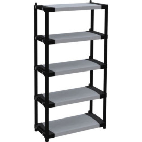 Étagère en plastique robuste à 5 tablettes - 80 kg - Noir et gris