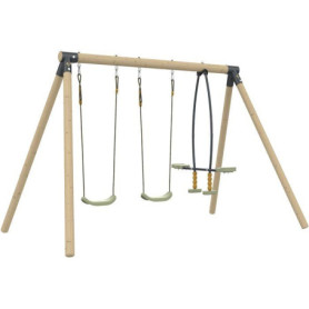 Portique en Bois avec 2 Balançoires Vis-à-Vis - Sherwood Anémone