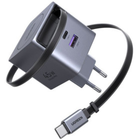 Chargeur Secteur UGREEN 45W USB-A et USB-C Rétractable Noir