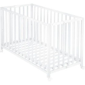 Lit bébé pliant blanc 60 x 120 cm avec roulettes - ROBA