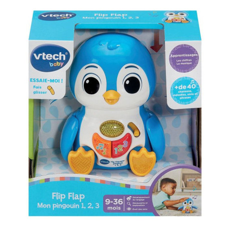 VTECH BABY - Mon Pingouin Interactif Flip Flap 1, 2, 3 - Bleu