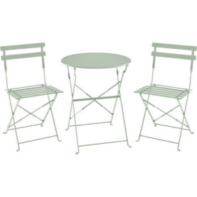 Ensemble Bistrot ELORA - Table Ronde Pliable et 2 Chaises en Acier Vert