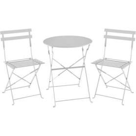 Ensemble Bistrot ELORA - Table Ronde Pliable et 2 Chaises en Acier Gris