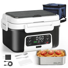 Jradse Gamelle Chauffante, 110W Lunch Box Chauffante Electrique avec 1,5L de Capacité, Réchauffeur d'Aliments en Acier Inoxydabl