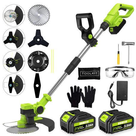Débroussailleuses Electrique sans Fil a 2 21V 3.0Ah Batterie& 4 Types Lames, Coupe-Bordure sur Batterie Se Transforme en Dresse-