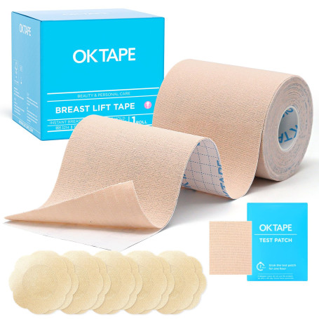 OK TAPE Bande de Levage de Poitrine pour Grands Seins A-G Coupe Ruban Invisible avec 5 Paires de Cache-Tétons Bande Vêtements po