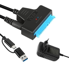 Bpzmm Câble Adaptateur SATA vers USB 3.0 avec Alimentation 12V 2A, Adaptateur SATA USB pour Disques Durs SSD/HDD 2,5" & 3,5", Co