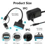 Bpzmm Câble Adaptateur SATA vers USB 3.0 avec Alimentation 12V 2A, Adaptateur SATA USB pour Disques Durs SSD/HDD 2,5" & 3,5", Co