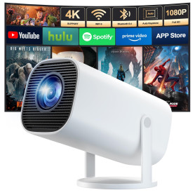 Mini Vidéoprojecteur 4K Full HD 1080p, Projecteur Video avec WiFi 6 et Bluetooth 5.4, Retroprojecteur avec Correction Trapézoïda