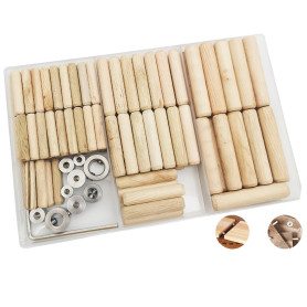 Cheville en Bois, CESFONJER Assortiment de Tourillon Bois, 6mm/60 pcs, 8mm/34 pcs,10mm/22 pcs Tourillon Bois, 6 pcs Pointe de Ce