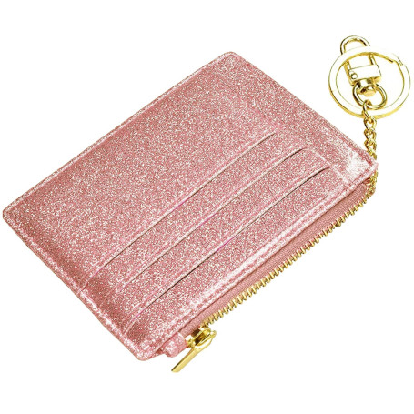 ehsbuy Mince Portefeuille Porte Carte Bancaire en Cuir RFID Bloquant Fermeture à Glissière Porte-Monnaie Porte-Clés pour Femmes 