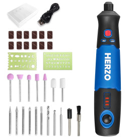 HERZO Outil Rotatif Electrique sans fil Li-Ion (3.7V), 32 pcs Accessoires，recharger par USB, Mini Outil avec 3 Vitesses 5000-150