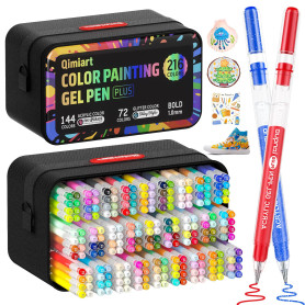 TrendGate 216 Stylo Gel Acrylique, Pointe 1 mm Gen Pen, 216 Couleurs Set de (144 Feutre Acryliques + 72 Stylo Gel Pailletés) - P