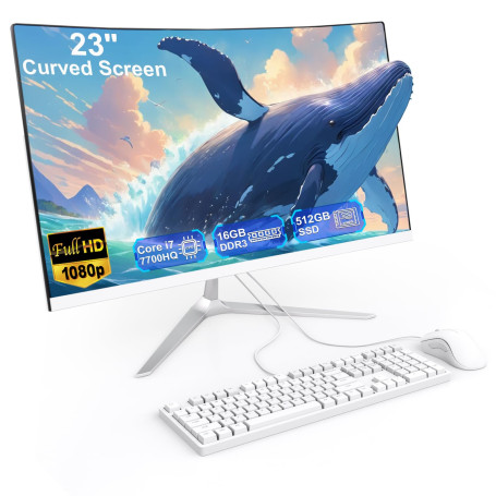 SUKOTOP 23,8 Pouces Ordinateur Tout-en-Un Ordinateur de Bureau de écran courbé Core i7 7700HQ (jusqu'à 3,8 Ghz) 16 Go RAM 512 Go
