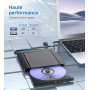 Lecteur CD/DVD Externe pour PC, Ultramince USB 3.0 et USB-C Graveur DVD Externe Optique Portable CD/DVD -/+RW Drive, Mince DVD P