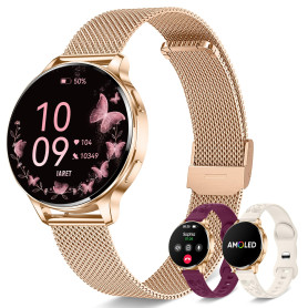 Iaret Montre Connectée Femme avec 3 Bracelets, 1,27" Écran AMOLED Always-on, Appel Bluetooth, 120+ Modes Sport, SpO2/Cardio/Somm