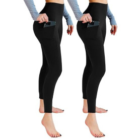 Leafigure Lot de 2 leggings de sport opaques taille haute avec poches pour entraînement, sport, yoga, course à pied