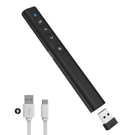 SunnyOcean Telecommande Ordinateur Powerpoint Rechargeable, Télécommande Powerpoint Pointeur sans Fil, 2.4GHz Hyperlien et Contr