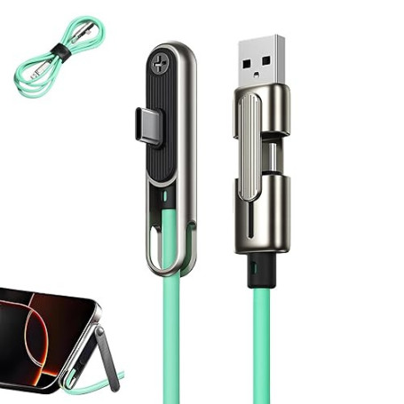 Câble chargeur invisible 2 en 1 avec support, conception double tête USB-A/USB-C vers Type-C, chargeur de téléphone latéral 240
