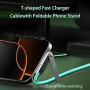 Câble chargeur invisible 2 en 1 avec support, conception double tête USB-A/USB-C vers Type-C, chargeur de téléphone latéral 240
