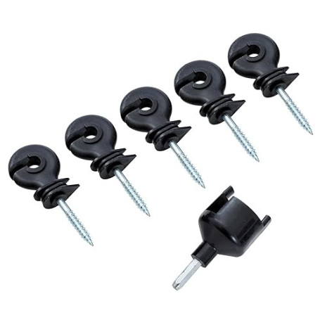 KATSU Tools Lot de 100 isolateurs annulaires à visser pour clôture électrique + mandrin de serrage, accessoires pour poteaux en