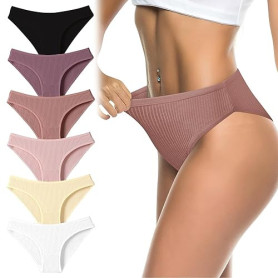 flintronic Lot de 6 Culotte Femme Coton, Stretch Slips Femme Coton Culotte, Confortables Doux Slips, Multipack, Multicolores