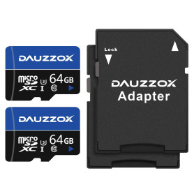 Cartes Micro SD 64Go Lot de 2, DAUZZOX Cartes Micro Mémoire MicroSDXC Full HD et 4K UHD, A1 U3 C10 UHS-I, Jusqu'à 85 Mo/s, Carte