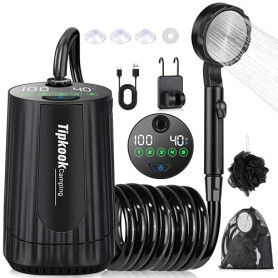 Tipkook Douche Portable, [10000mAh] Douche de Camping,Électrique Rechargeable,Imperméable, avec Afficheur Intelligent et Pomme d