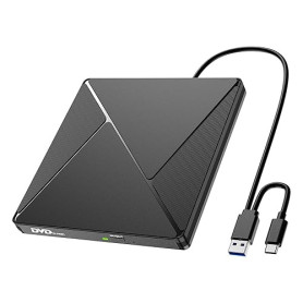 Lecteur CD/DVD Externe pour PC, USB 3.0 et USB-C Graveur DVD Externe Optique Portable CD/DVD -/+RW Drive, Mince DVD Player Trans