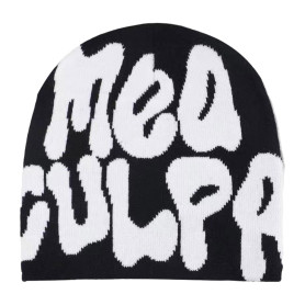 MUNSKT Bonnet Y2K MEA Culpa Bonnet Tricoté Graphique Chaud d'hiver Unisexe Adulte Noir