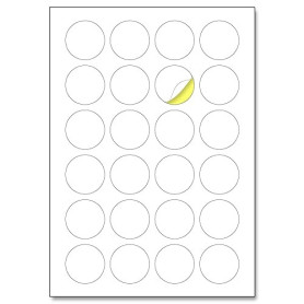 40 mm, 25 feuilles, Étiquette Autocollantes Ronde Blanc A4-24 étiquettes par feuille