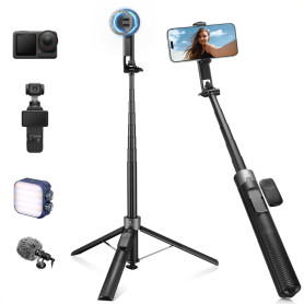 K&F CONCEPT 180cm Trépied Selfie Stick iPhone Compatible avec DJI OSMO Pocket 3/4, Clip 3 en 1 Trépied Téléphone Magnétique & Vi